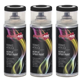 3x Lackspray 400ml Acryl Schwarz glänzend RAL 9005 Sprühlack