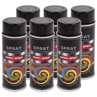 6x Lackspray 400ml Acryl Schwarz glänzend RAL 9005 Sprühlack