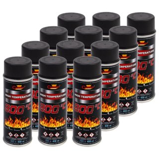 12x Ofenlack Ofenfarbe hitzebeständige Thermolack Kaminlack Farbe 800°C schwarz-matt 400 ml