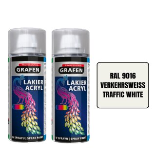 Sprühlack Acryl 2x 400ml - RAL9016 Verkehrsweiß glänzend - Holz, Metall, Kunststoff DIY