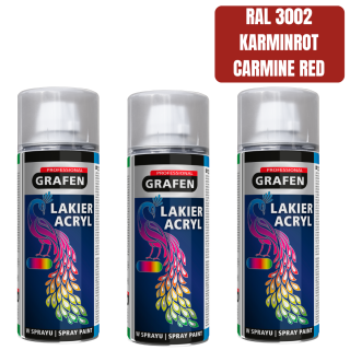 Sprühlack Acryl 3x 400ml - RAL3002 Karminrot glänzend - Holz, Metall, Kunststoff DIY