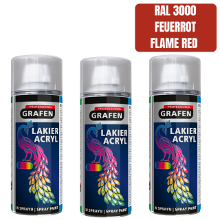 Sprühlack Acryl 3x 400ml - RAL3000 Feuerrot glänzend – Holz, Metall, Kunststoff DIY