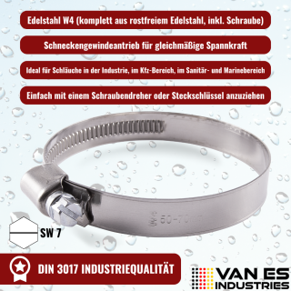 10 x Schlauchschellen Edelstahl W4 40-60mm DIN 3017 V2A