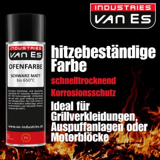 VE-INDUSTRIES Thermolack Spray Ofenlack Auspufflack Hitzebeständiger Lack  Ofenfarbe Schwarz matt 650°C : : Baumarkt